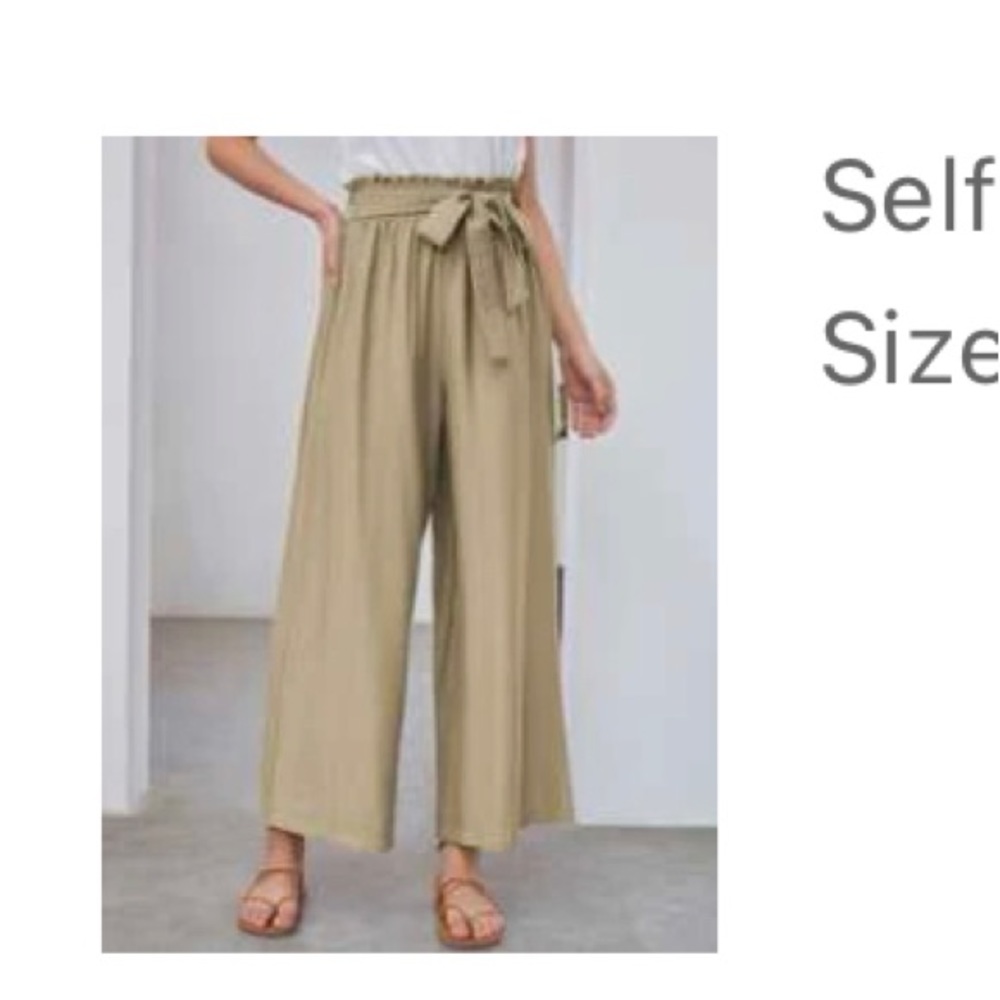 Tan wide leg pants size - XL- elastic waist- belt tie